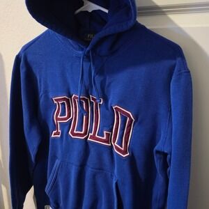 Polo Ralph Lauren Mens Blue Applique Logo Fleece Hoodie Small 67 Sporting Goods